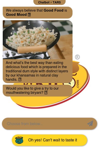 Biryani Ordering over Chatbot chatbot